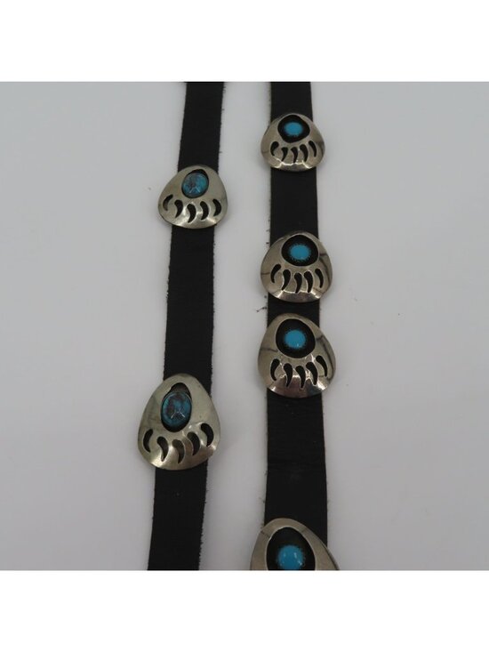 VTG Navajo Bear Paw Shadow Box Concho Belt 60in Long Silver Metal Black Leather main image 4